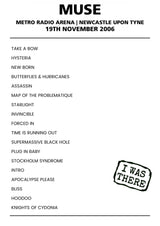 Muse 19th November 2006 Metro Radio Arena Newcastle upon Tyne - Alternate - Setlist