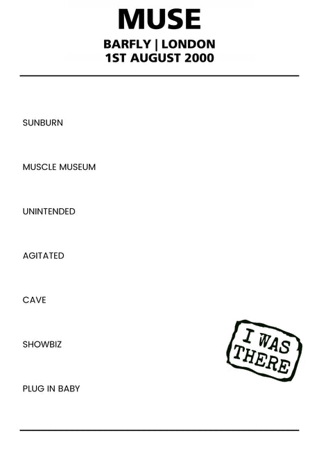 Muse 1st August 2000 Barfly London - Alternate - Setlist