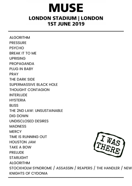 Muse 1st June 2019 London Stadium London - Alternate - Setlist