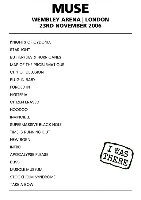 Muse 23rd November 2006 Wembley Arena London - Alternate - Setlist