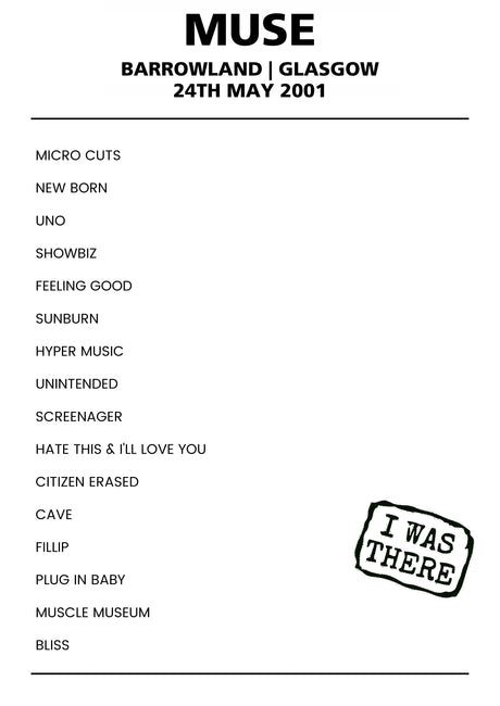 Muse 24th May 2001 Barrowland Glasgow - Alternate - Setlist