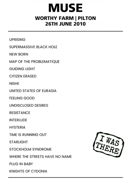 Muse 26th June 2010 Worthy Farm Pilton - Alternate - Setlist