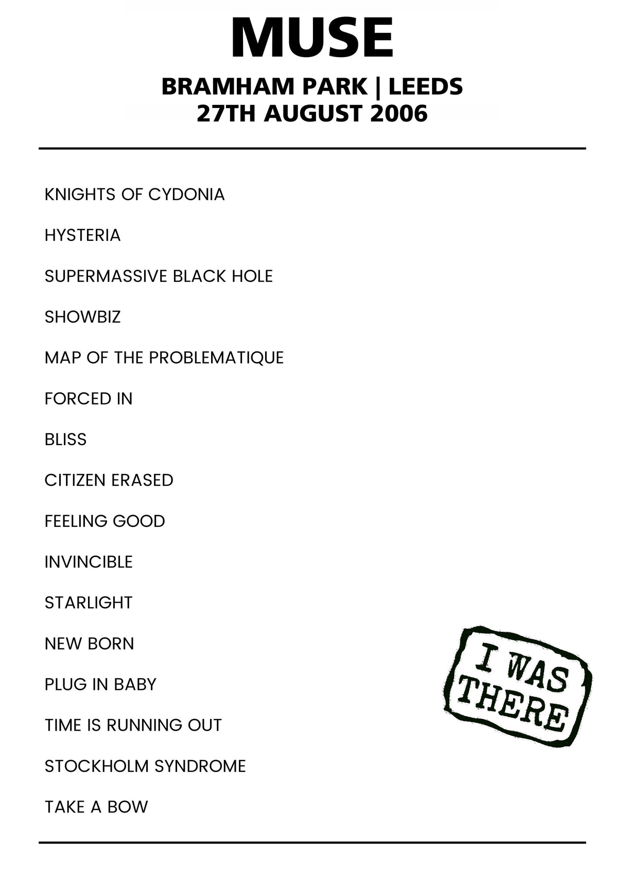 Muse 27th August 2006 Bramham Park Leeds - Alternate - Setlist