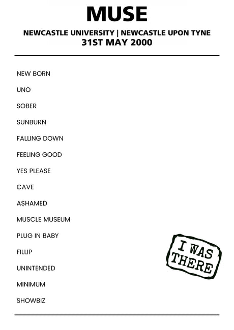 Muse 31st May 2000 Newcastle University Newcastle upon Tyne - Alternate - Setlist