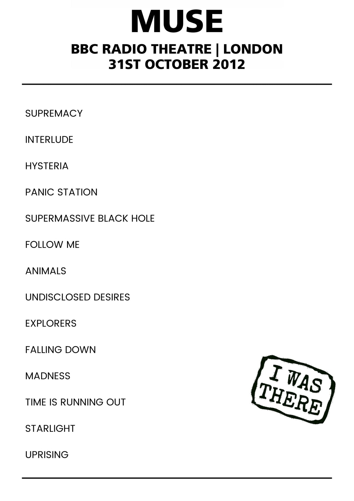 Muse 31st October 2012 BBC Radio Theatre London - Alternate - Setlist