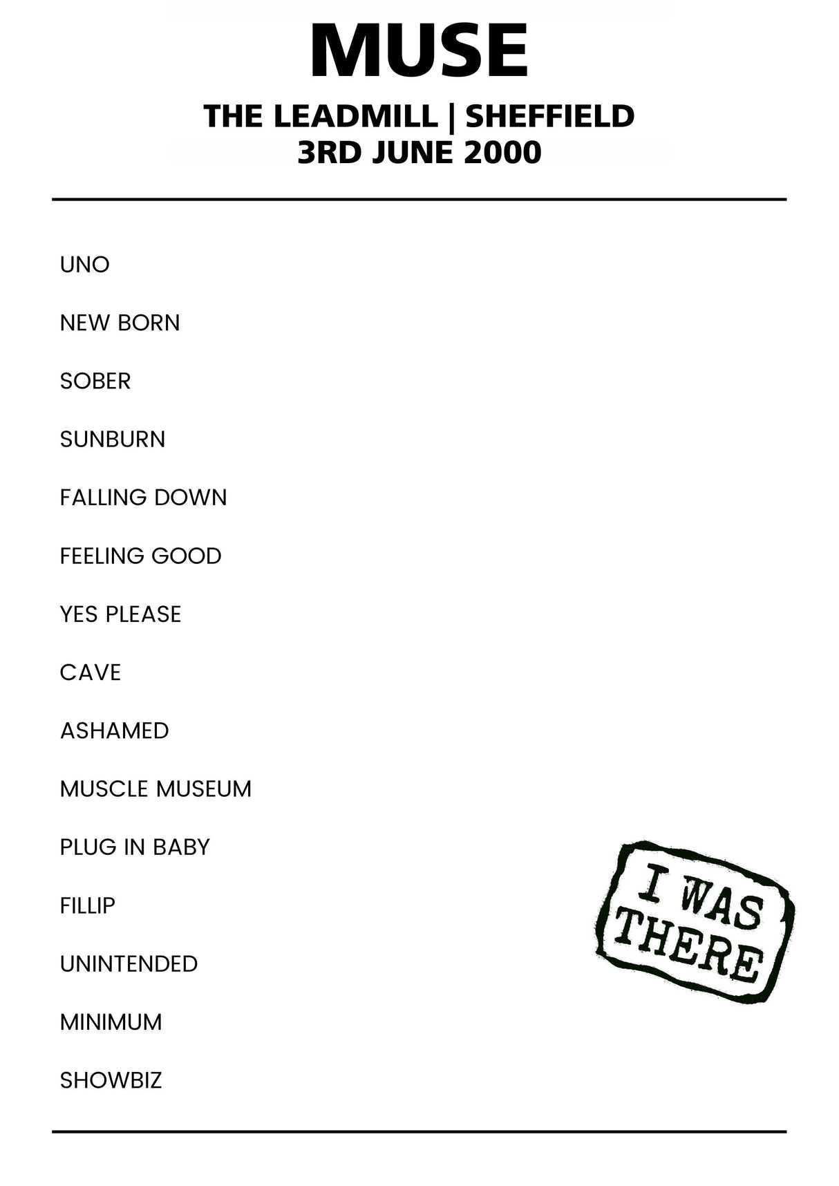 Muse 3rd June 2000 The Leadmill Sheffield - Alternate - Setlist