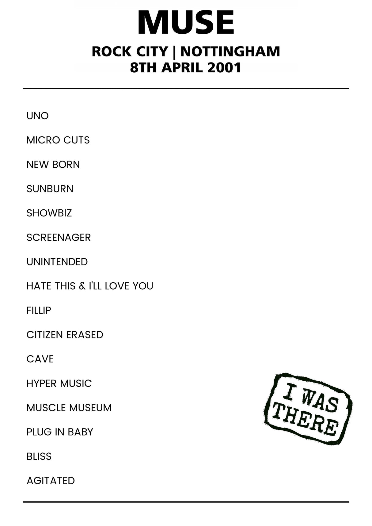 Muse 8th April 2001 Rock City Nottingham - Alternate - Setlist