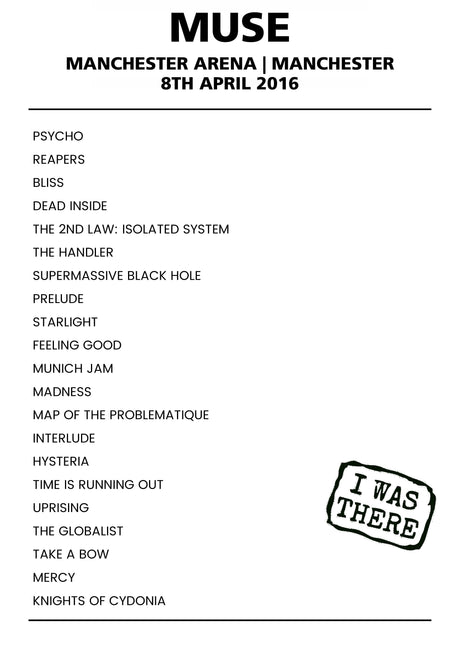 Muse 8th April 2016 Manchester Arena Manchester - Alternate - Setlist