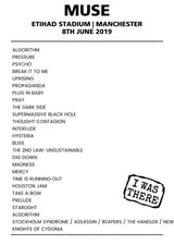 Muse 8th June 2019 Etihad Stadium Manchester - Alternate - Setlist