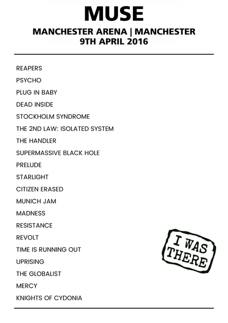 Muse 9th April 2016 Manchester Arena Manchester - Alternate - Setlist