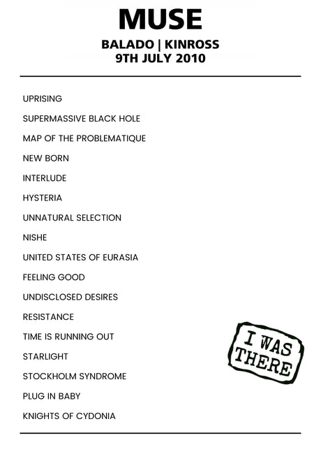 Muse 9th July 2010 Balado Kinross - Alternate - Setlist