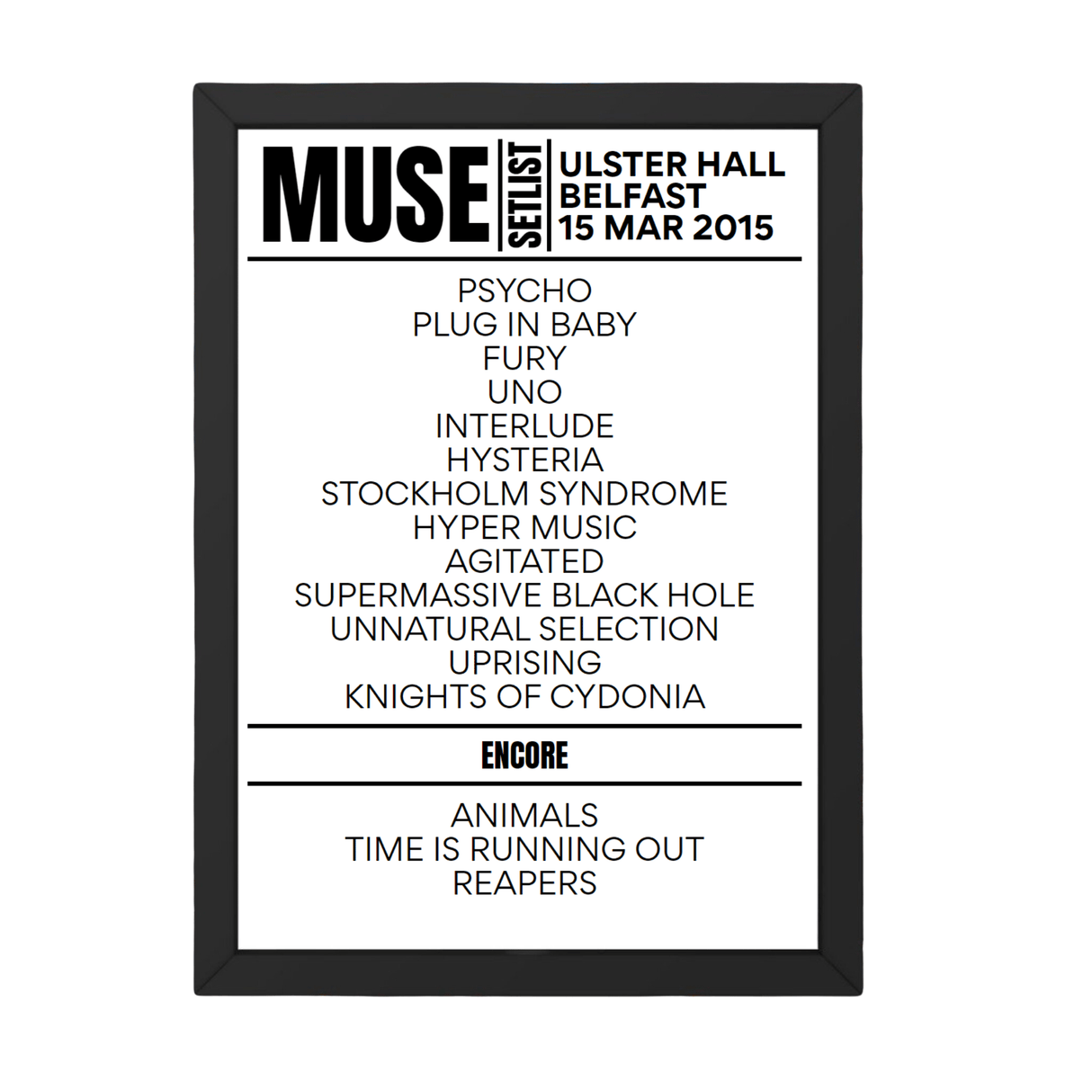 Muse Belfast March 15, 2015 Replica Setlist - Setlist