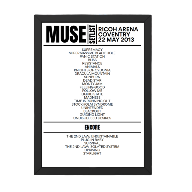 Muse Coventry May 22, 2013 Replica Setlist - Setlist