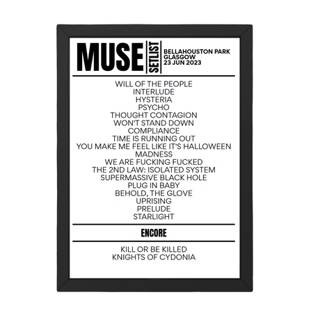 Muse Glasgow June 23, 2023 Replica Setlist - Setlist