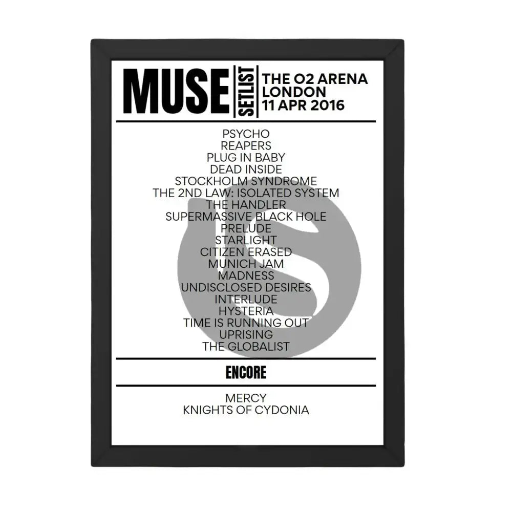 Muse London April 11, 2016 Replica Setlist - Setlist