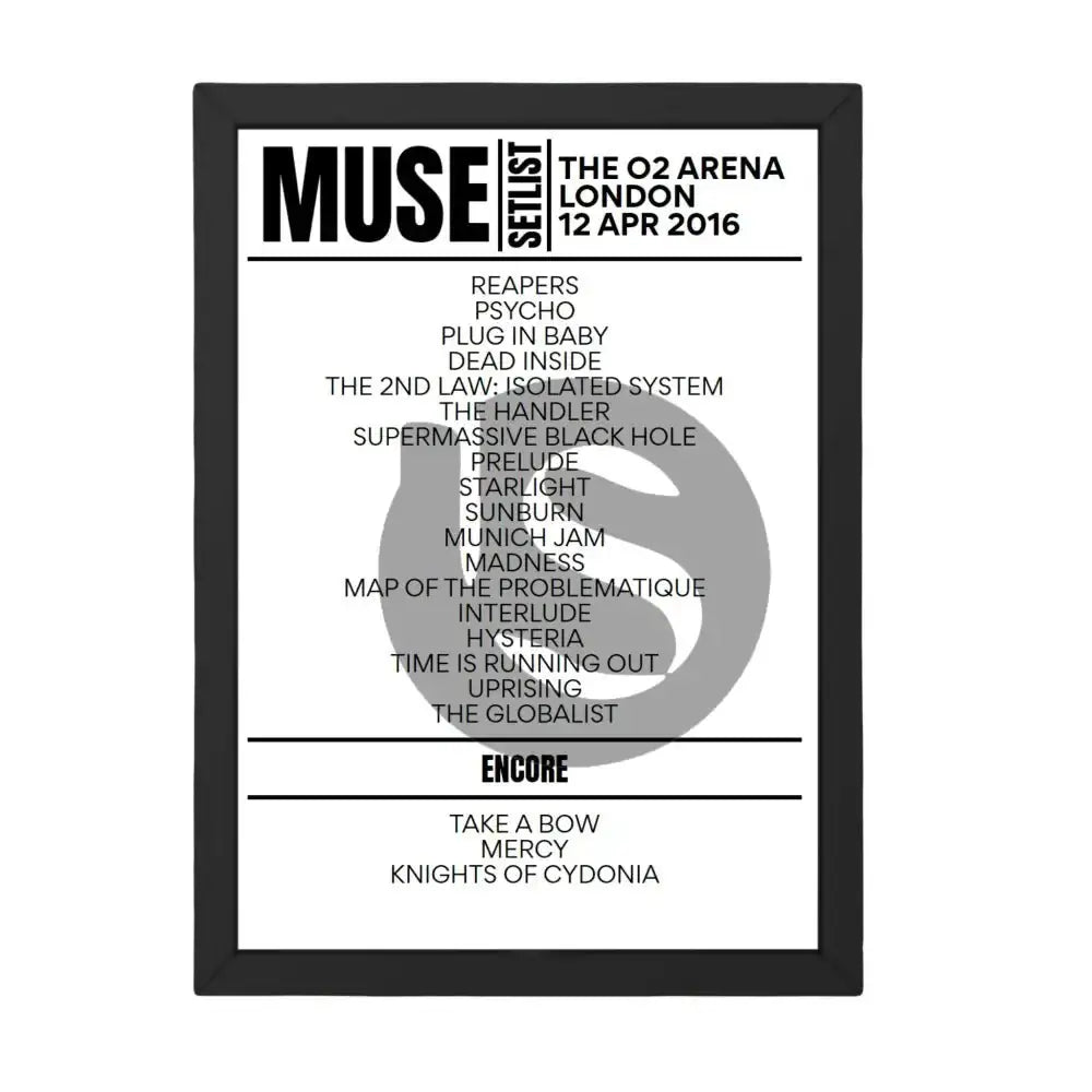 Muse London April 12, 2016 Replica Setlist - Setlist