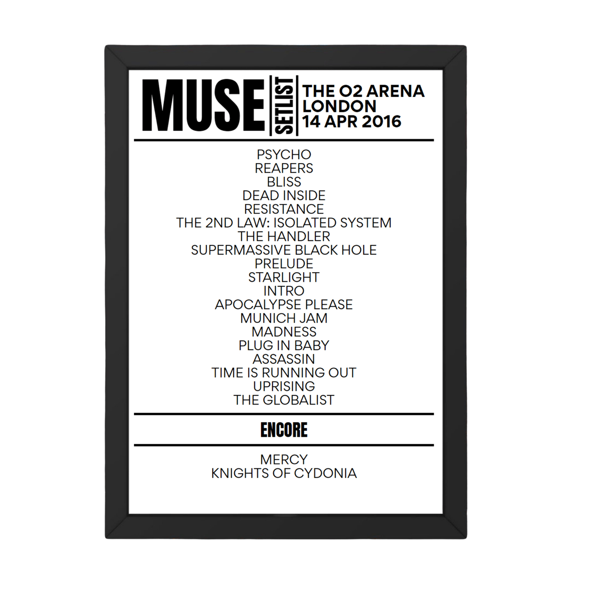 Muse London April 14, 2016 Replica Setlist - Setlist