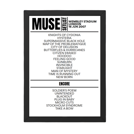 Muse London June 16, 2007 Replica Setlist - Setlist