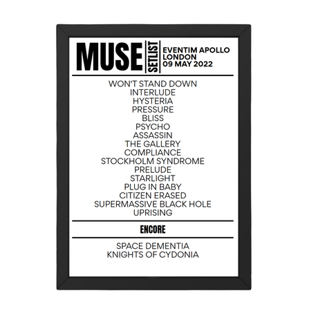 Muse London May 9, 2022 Replica Setlist - Setlist