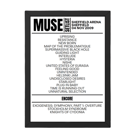 Muse Sheffield November 4, 2009 Replica Setlist - Setlist