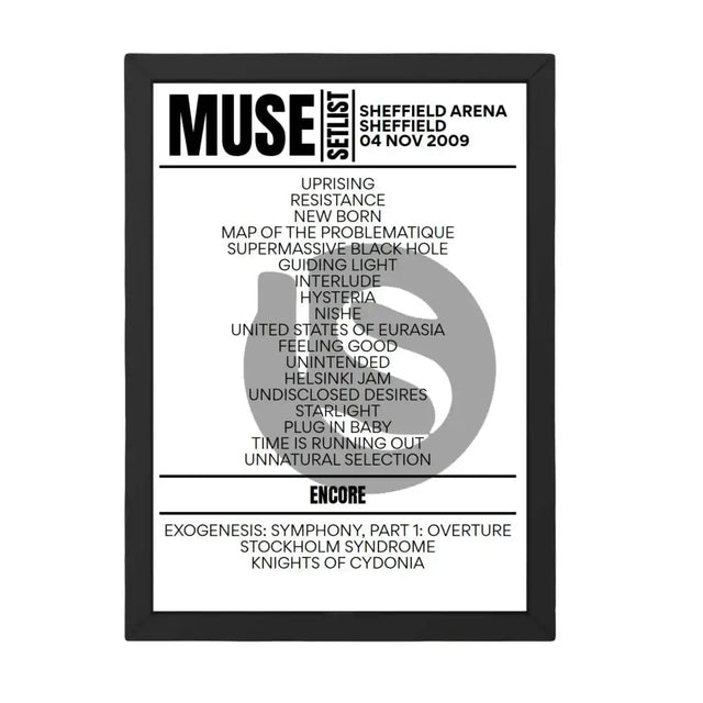 Muse Sheffield November 4, 2009 Replica Setlist - Setlist