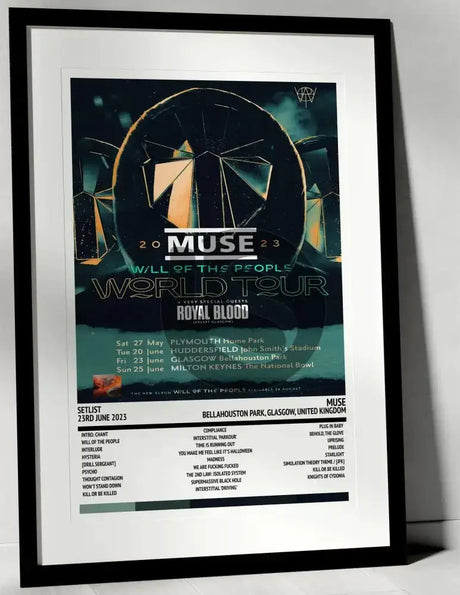 Muse Will of the People World Tour Bellahouston Park Glasgow 23rd June 2023 - Setlist Tour Poster - Setlist