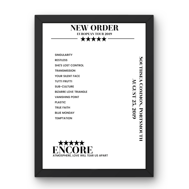 New Order August 25, 2019 Southsea Common Portsmouth Setlist Poster - Setlist