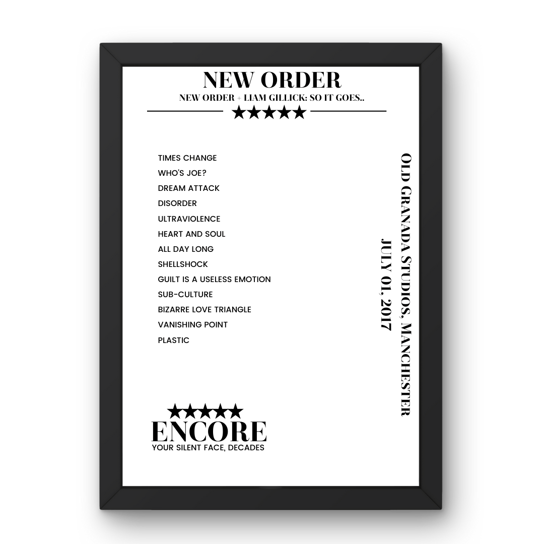 New Order July 01, 2017 Old Granada Studios Manchester Setlist Poster - Setlist