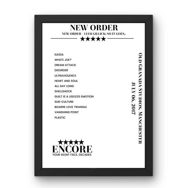 New Order July 06, 2017 Old Granada Studios Manchester Setlist Poster - Setlist