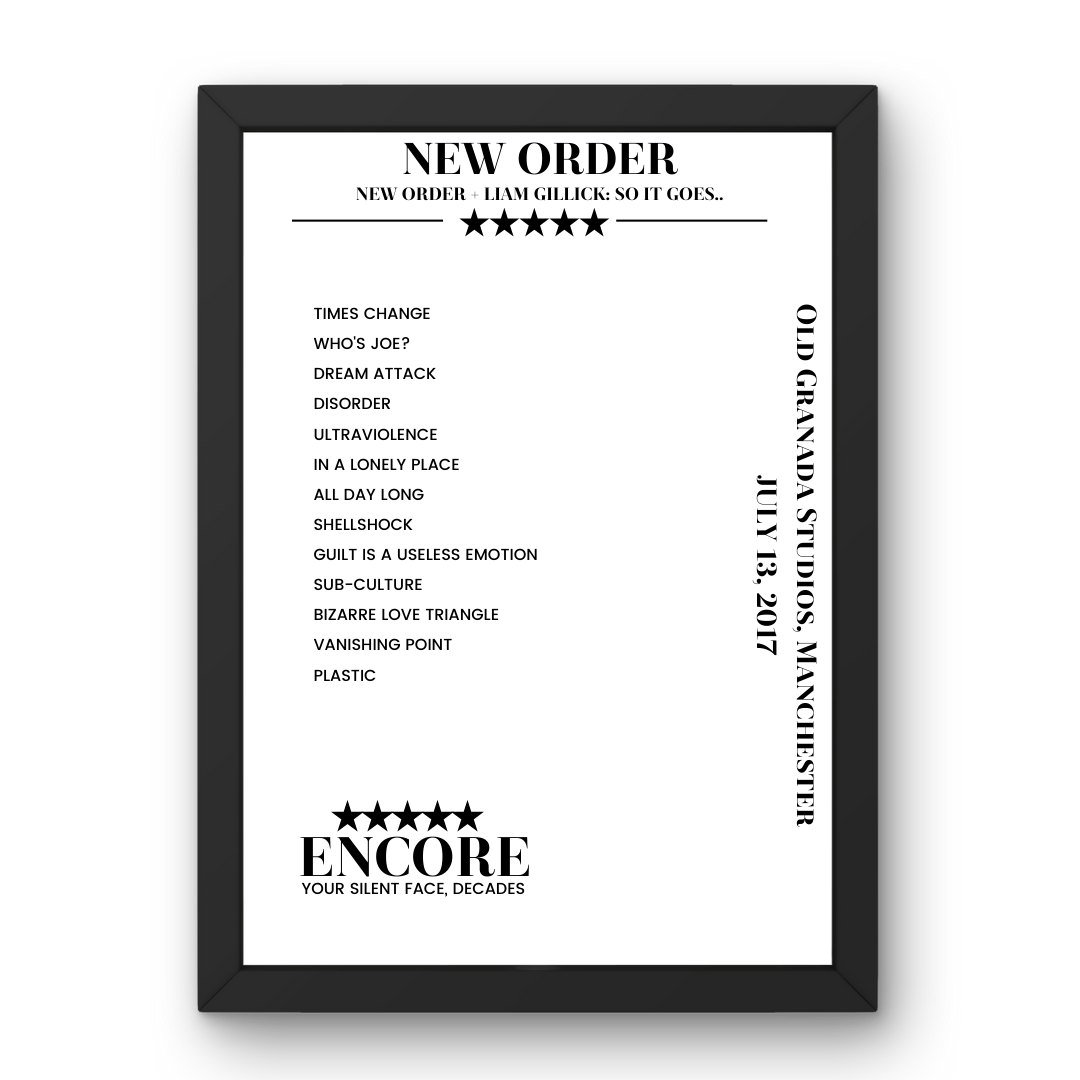 New Order July 13, 2017 Old Granada Studios Manchester Setlist Poster - Setlist