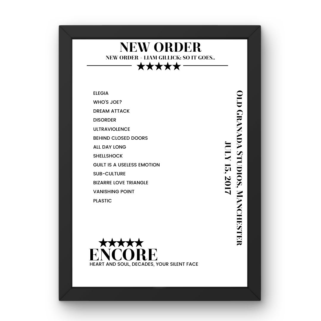 New Order July 15, 2017 Old Granada Studios Manchester Setlist Poster - Setlist