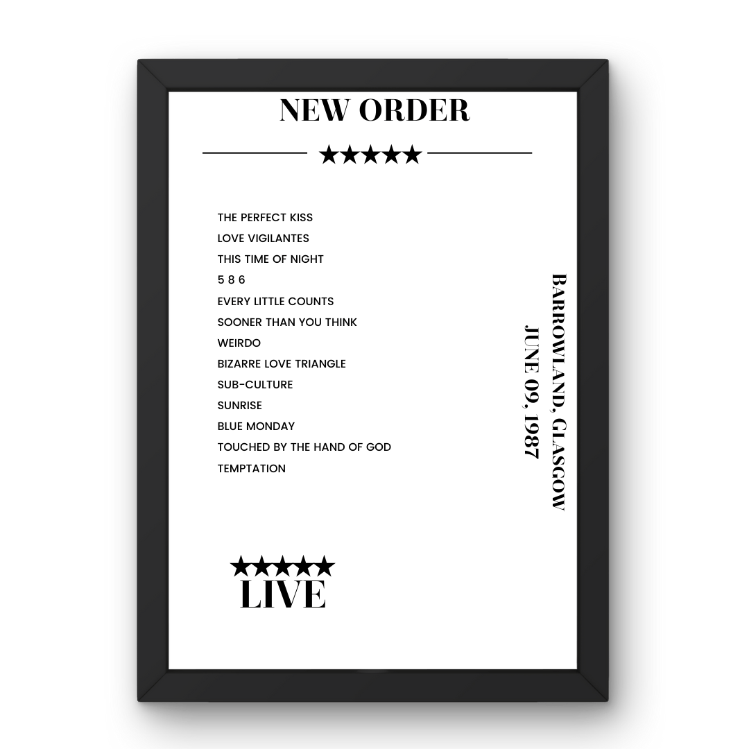 New Order June 09, 1987 Barrowland Glasgow Setlist Poster - Setlist