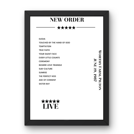 New Order June 19, 1987 Worthy Farm Pilton Setlist Poster - Setlist