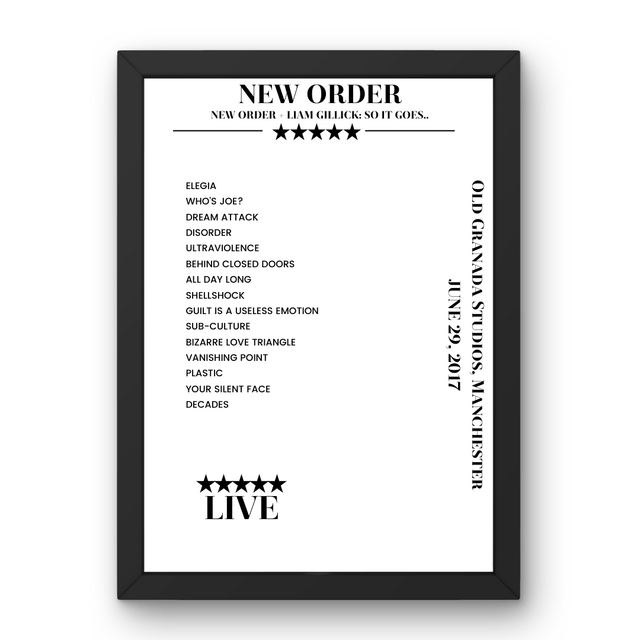 New Order June 29, 2017 Old Granada Studios Manchester Setlist Poster - Setlist