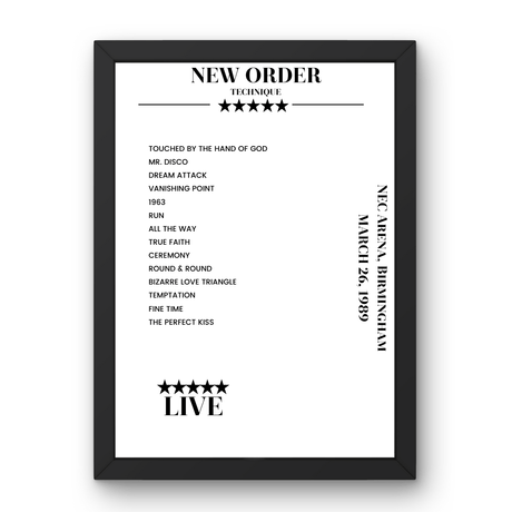 New Order March 26, 1989 NEC Arena Birmingham Setlist Poster - Setlist