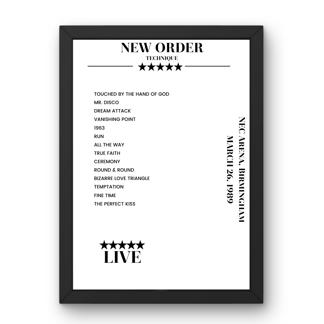 New Order March 26, 1989 NEC Arena Birmingham Setlist Poster - Setlist