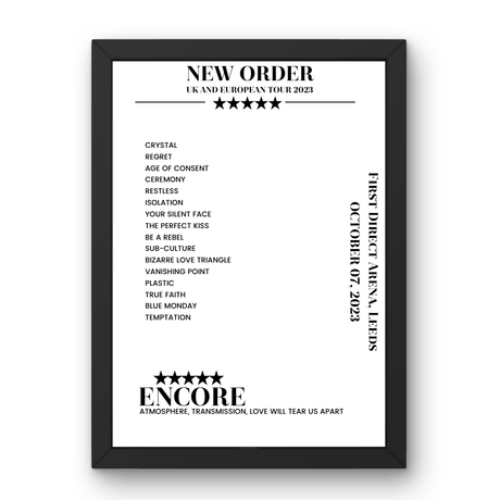 New Order October 07, 2023 First Direct Arena Leeds Setlist Poster - Setlist