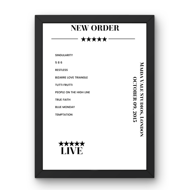 New Order October 09, 2015 Maida Vale Studios London Setlist Poster - Setlist