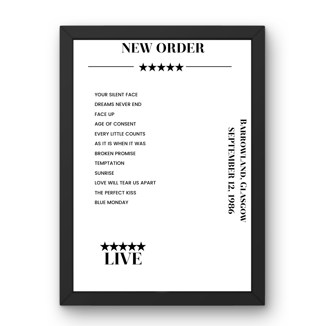 New Order September 12, 1986 Barrowland Glasgow Setlist Poster - Setlist