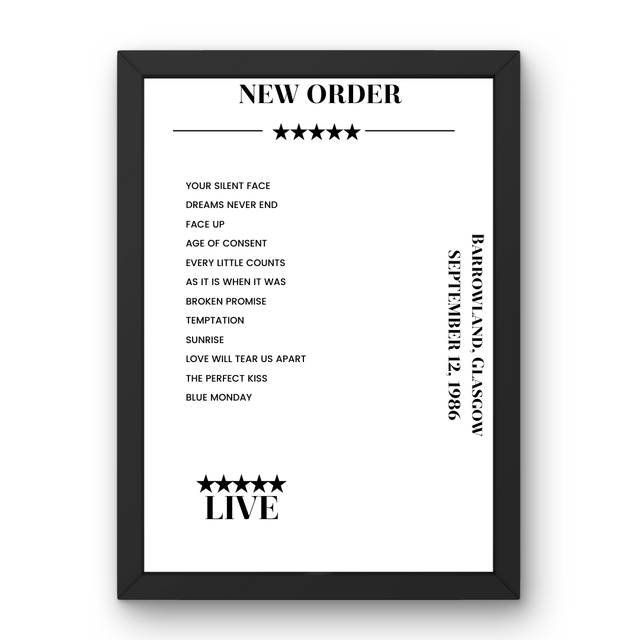 New Order September 12, 1986 Barrowland Glasgow Setlist Poster - Setlist