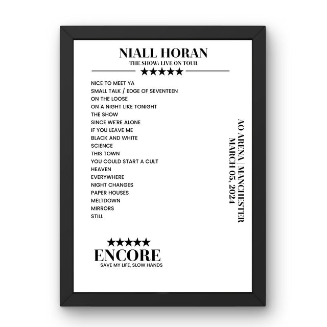 Niall Horan AO Arena Manchester 05 March 2024 Setlist Poster - Setlist