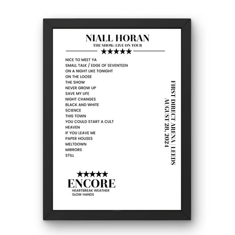 Niall Horan First Direct Arena Leeds 28 August 2024 Setlist Poster - Setlist