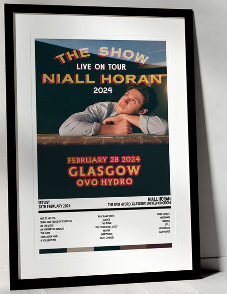 Niall Horan The Show: Live On Tour The OVO Hydro Glasgow 28th February 2024 - Setlist Tour Poster - Setlist