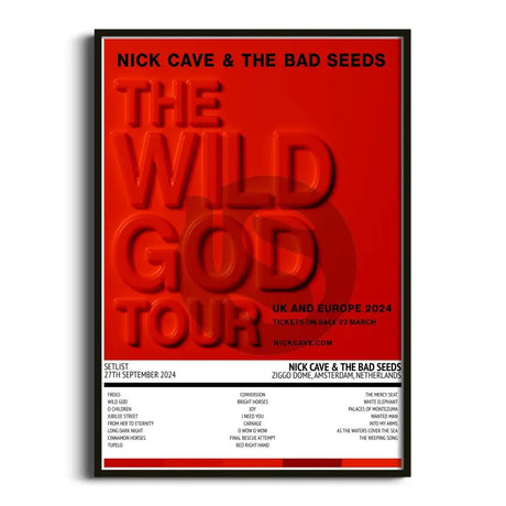 Nick Cave & the Bad Seeds The Wild God Tour - UK & Europe 2024 Amsterdam 27th September 2024 Setlist Tour Poster - Setlist