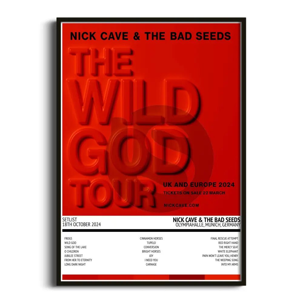 Nick Cave & the Bad Seeds The Wild God Tour - UK & Europe 2024 Munich 18th October 2024 Setlist Tour Poster - Setlist