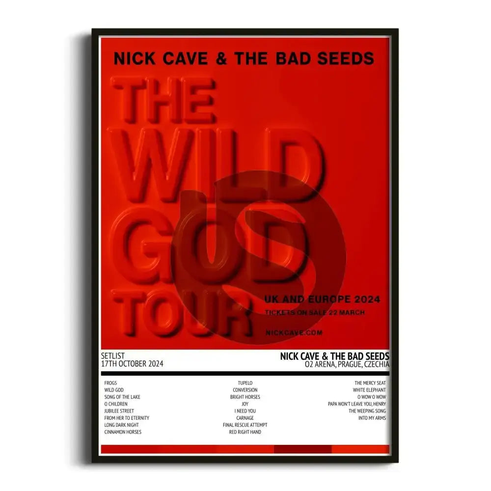 Nick Cave & the Bad Seeds The Wild God Tour - UK & Europe 2024 Prague 17th October 2024 Setlist Tour Poster - Setlist