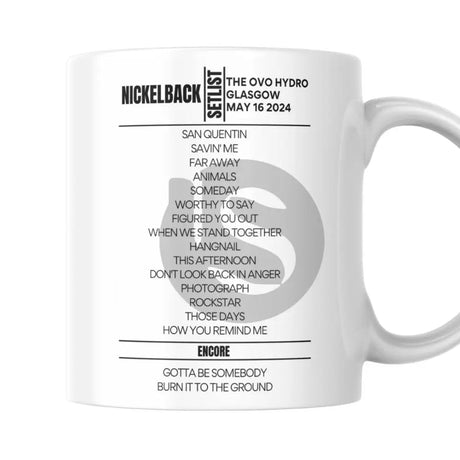 Nickelback Glasgow May 16 2024 Replica Setlist Mug - Setlist