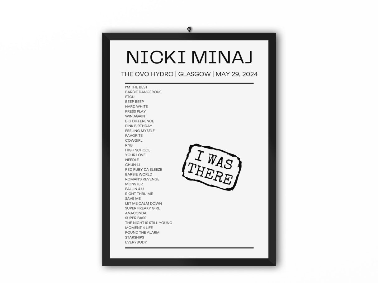 Nicki Minaj The OVO Hydro Glasgow May 29, 2024 Replica Setlist - Setlist