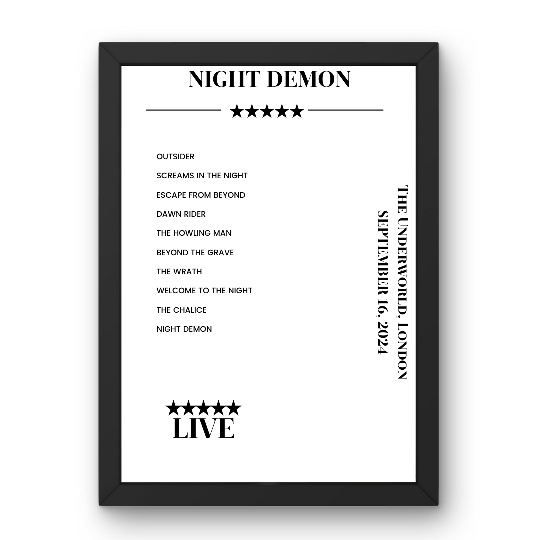 Night Demon September 16, 2024 The Underworld London Setlist Poster - Setlist