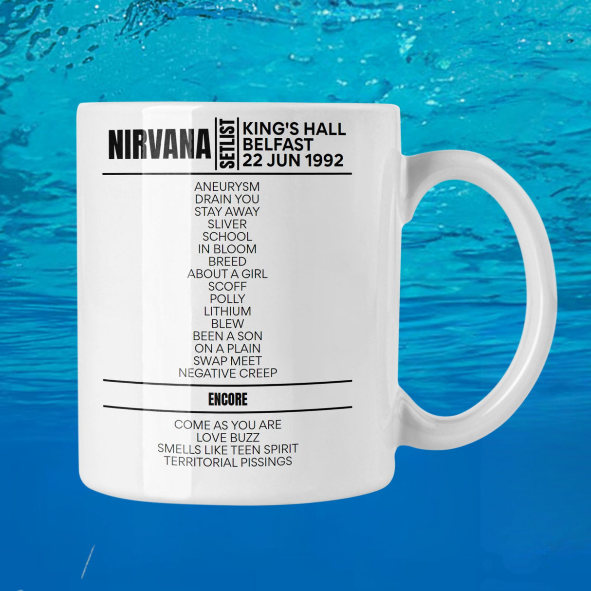 Nirvana Belfast June 22, 1992 Replica Setlist Mug - Setlist